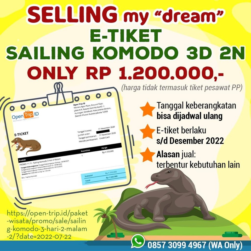 Only 1,2Jt. Dijual E-tiket Sailing Pulau Komodo 3D 2N.