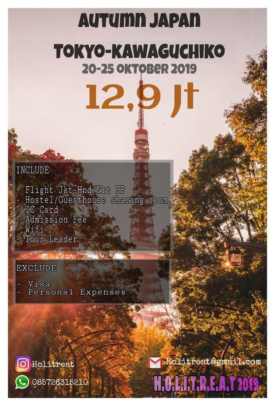 OPEN TRIP AUTUMN TOKYO-KAWAGUCHIKO PERIODE 20-25 OKTOBER 2019