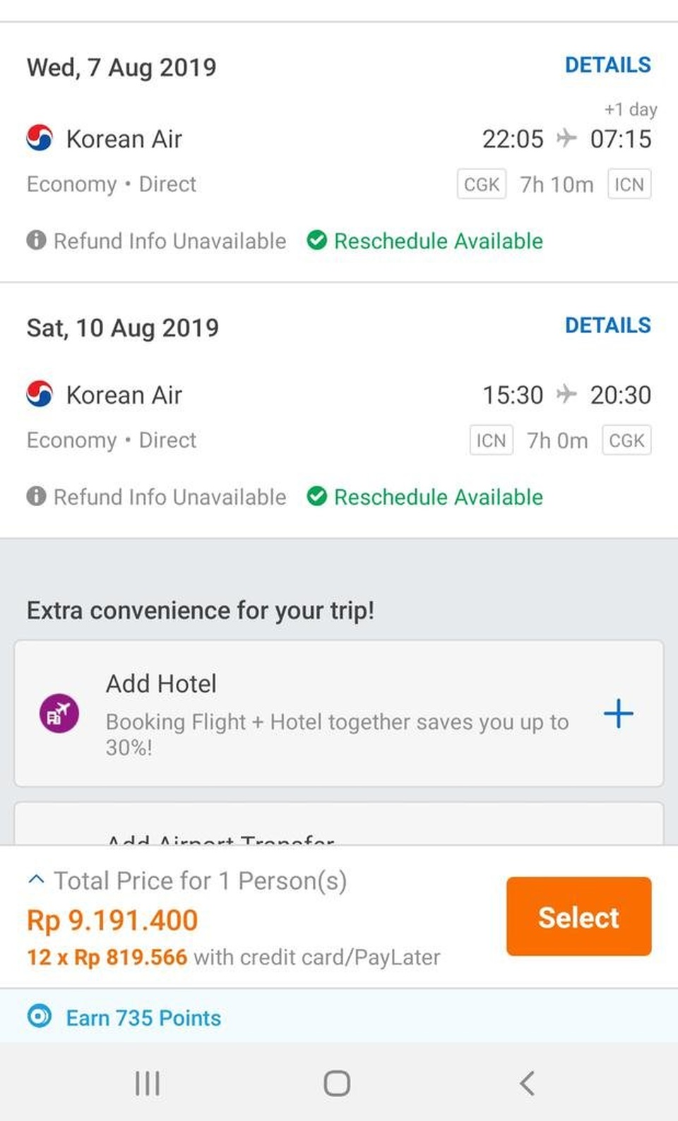 FOR SALE TICKET KOREAN AIR CGK-INCHEON