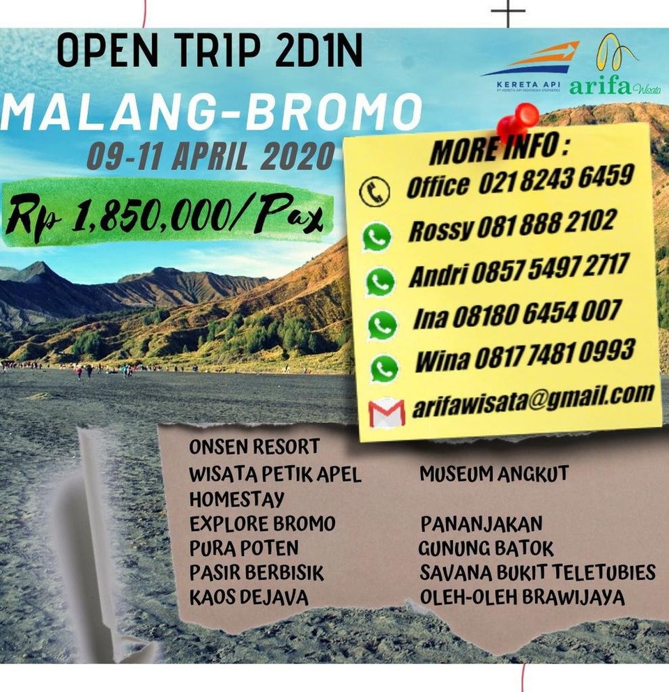 OPEN TRIP 2D1N MALANG BROMO 9-11 APRIL 2020