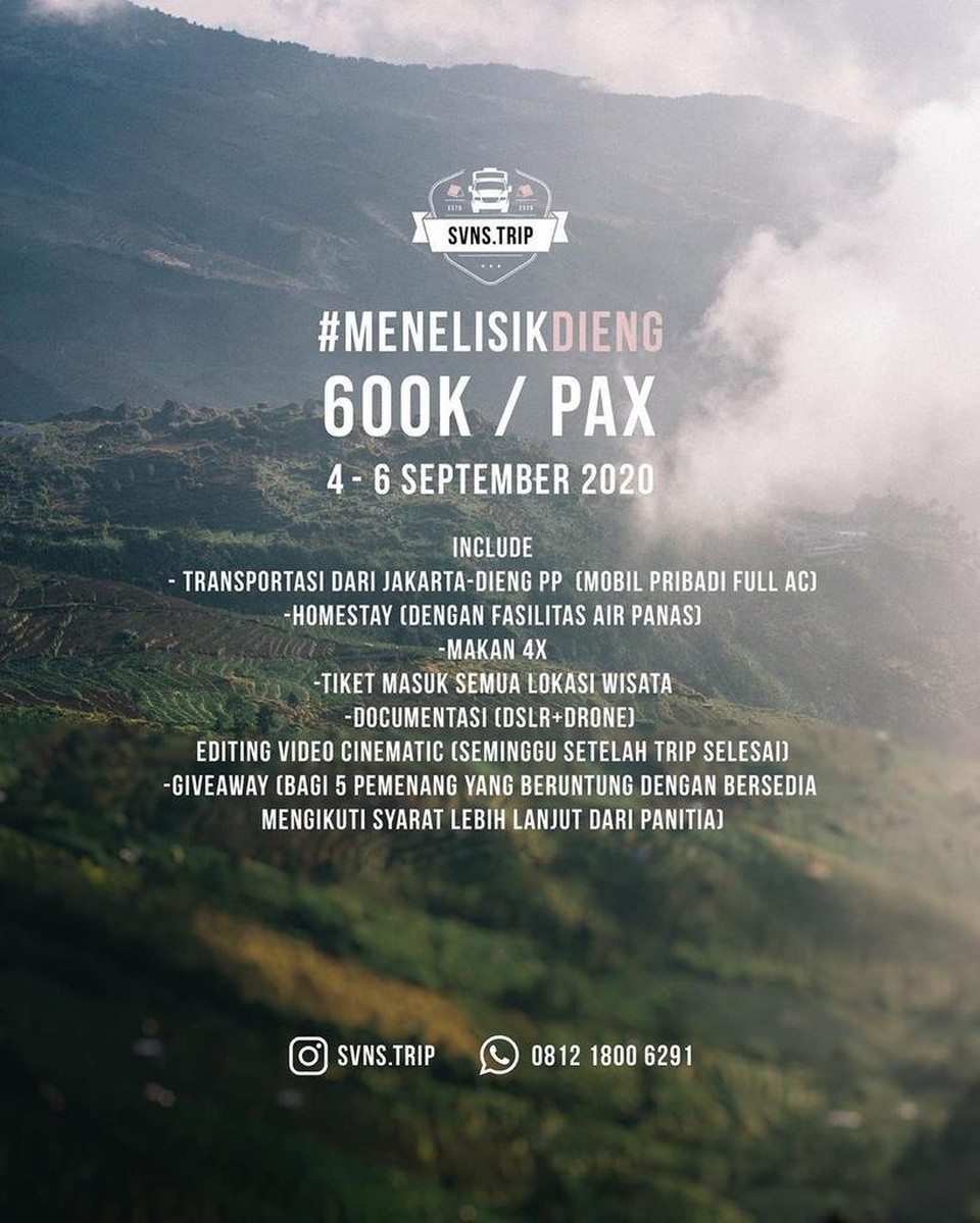 OPEN TRIP DIENG Start Jakarta Rp 600.000 / Pax / Org
