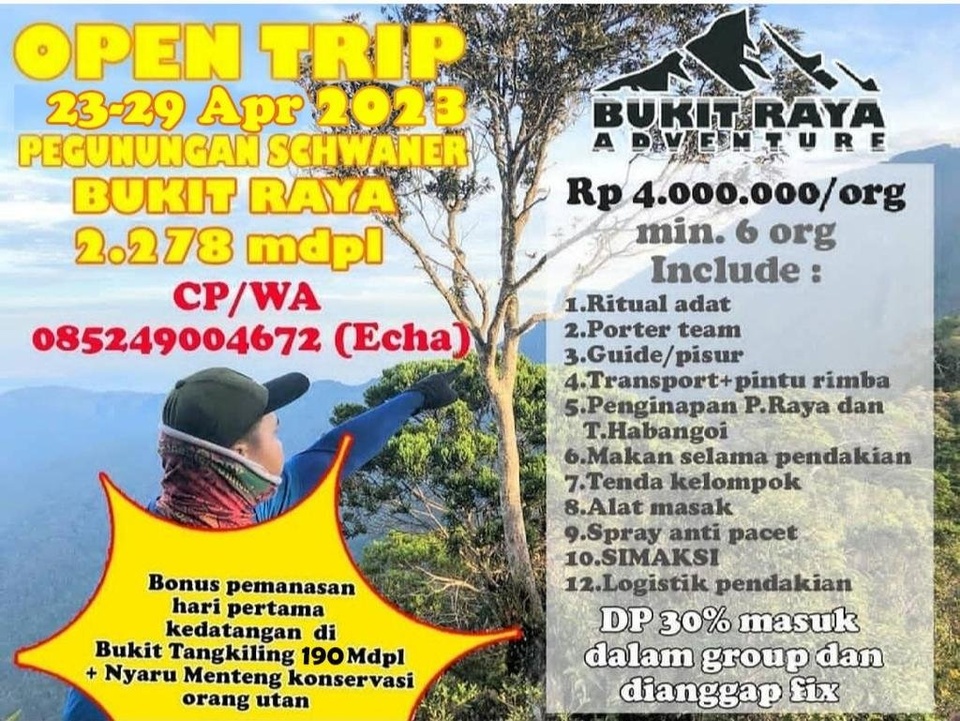 Open Trip Bukit Raya 23-29 April 2023