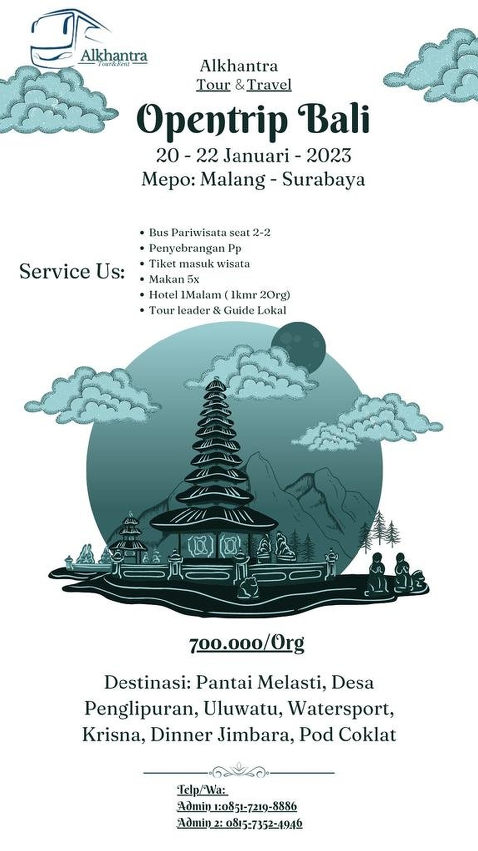 Open trip Bali start Surabaya 20-22 Januari 2023